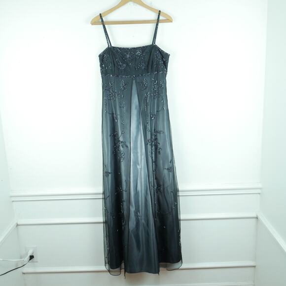 Betsy & Adam Size 12 Prom Dress Vintage Y2K Whimsigoth Sheer Beaded Regency Gown